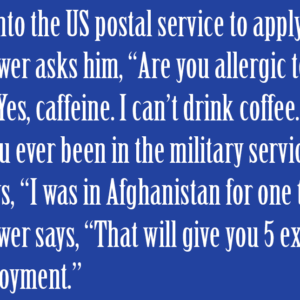 A guy goes into the US postal service to apply for a job