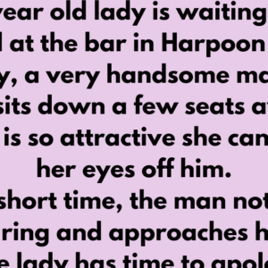 An 85 year old lady is waiting for her husband at the bar