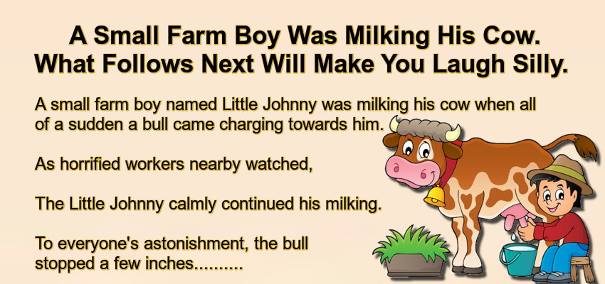 A Small Farm Boy Was Milking His Cow.