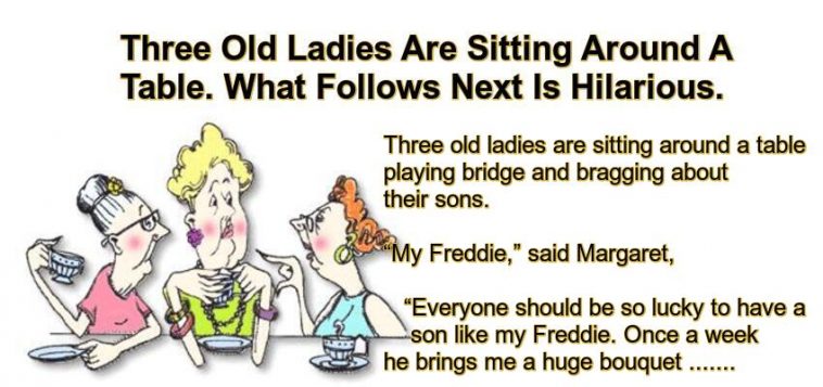 Three Old Ladies Are Sitting Around A Table.