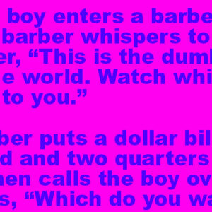 A young boy enters a barber shop