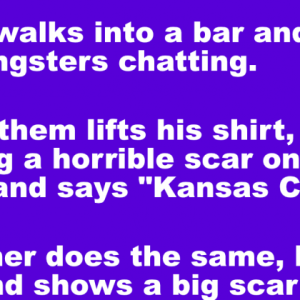A man walks into a bar and sees two gangsters chating
