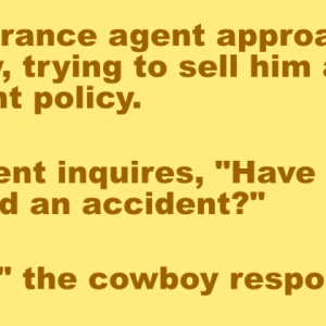 An insurance agenttrying to sell a man an accident policy.
