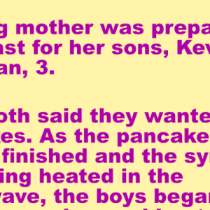 A young mother was preparing breakfast for her sons.