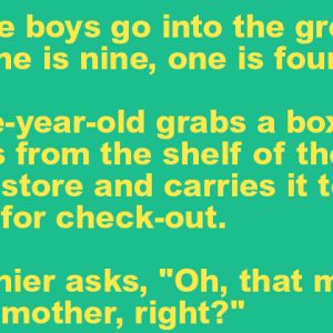 Two little boys go into the grocery store