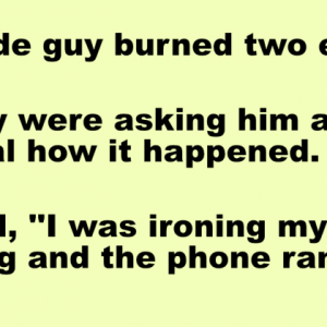A Blonde guy burned two ears…