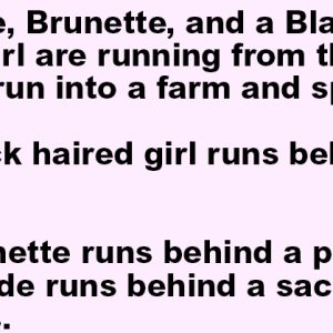 A blonde, brunette, and a black haired girl are running.