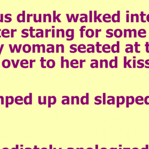 A man stared at a woman seated at the bar.
