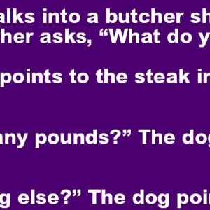 A Dog Walks Into A Butcher Shop.